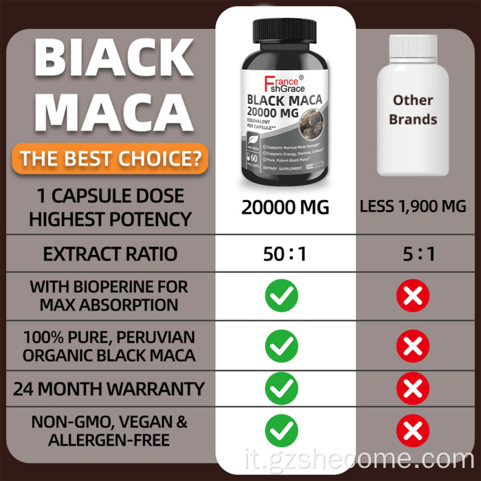 Shecome Black Maca Capsule 20000mg Pillole per l'ingrandimento del pene